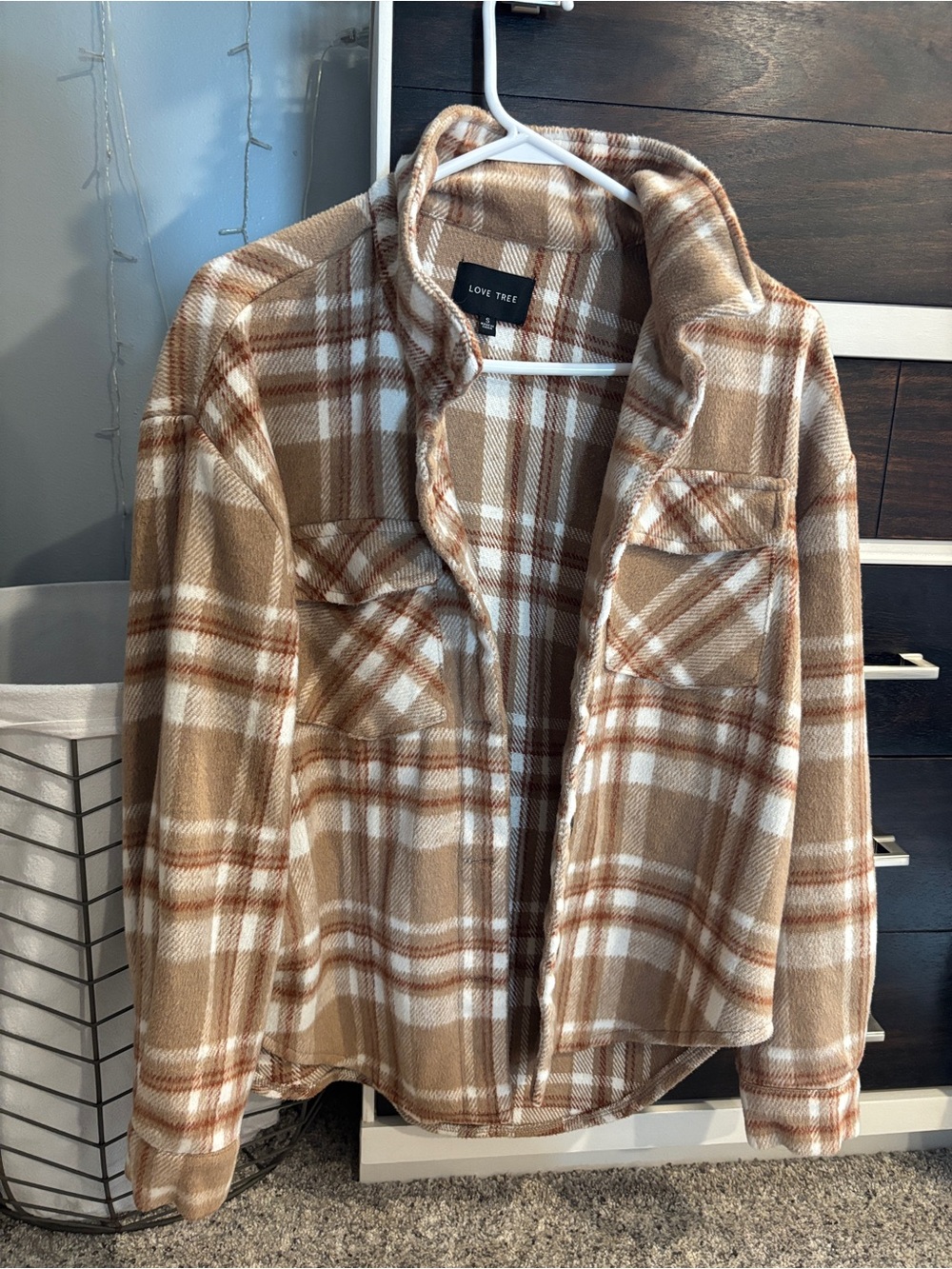 Love Tree Cream, Tan & Brown Plaid Flannel Shacket